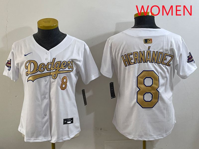 Women Los Angeles Dodgers #8 Hernandez White Gold Game Nike 2025 MLB Jersey style 429->youth mlb jersey->Youth Jersey